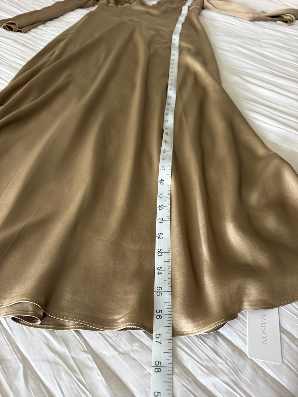Nwt Silk Maison 100% Mulberry Silk Long Sleeve Maxi Dress Champagne Beige Sz M — image 7 of 8